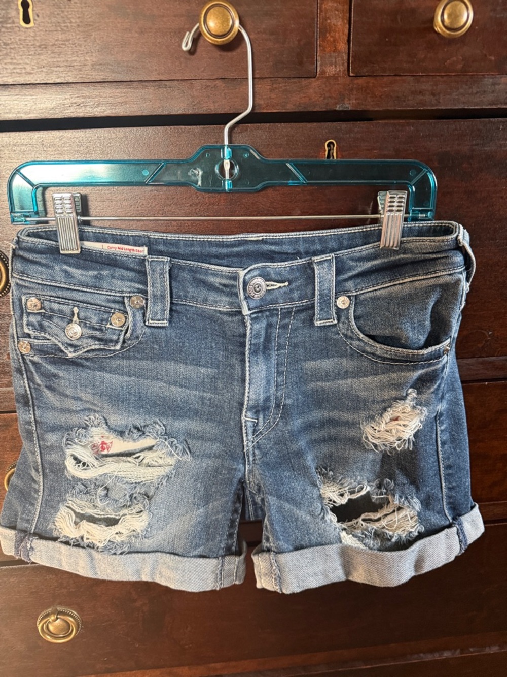 True Religion Distressed Denim Shorts Size 27
